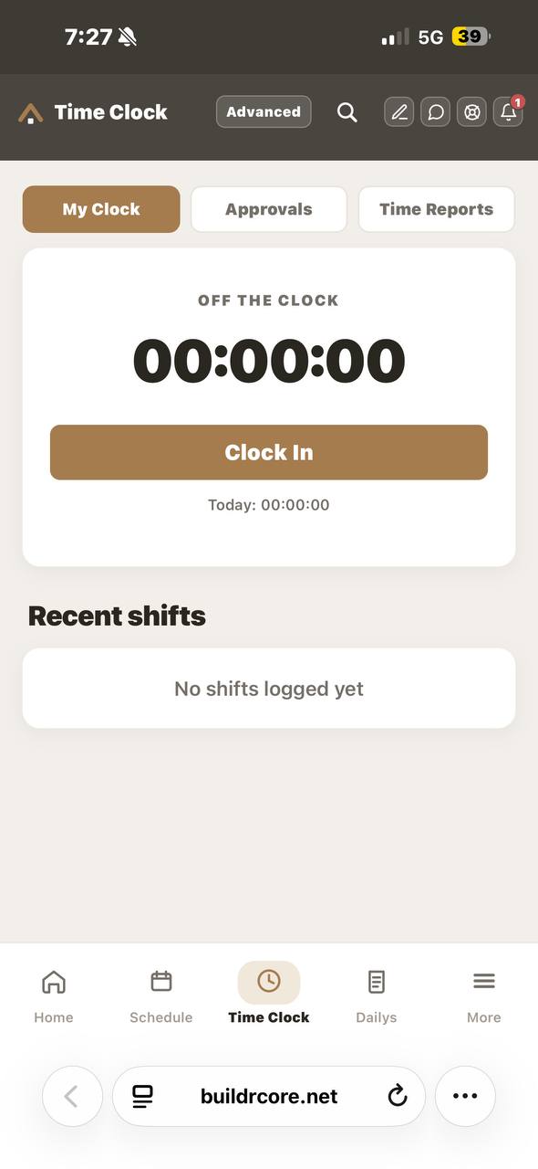 BUILDRCORE time clock