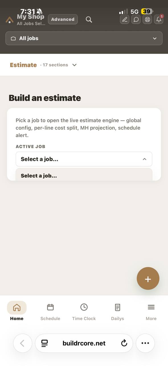 BUILDRCORE estimate engine