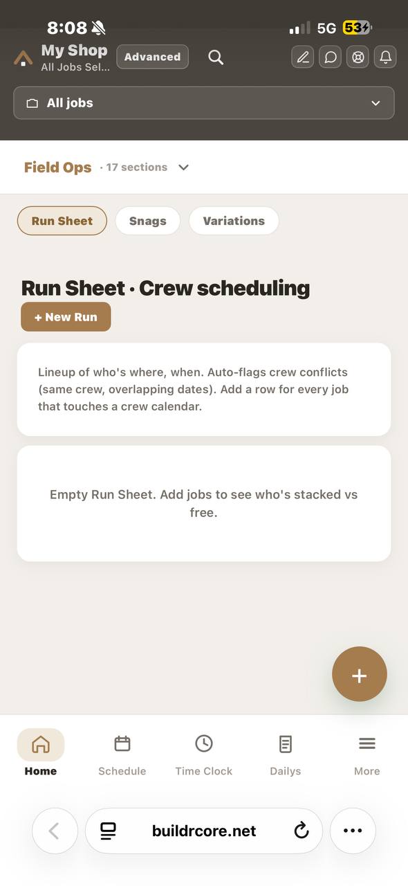 Run sheet